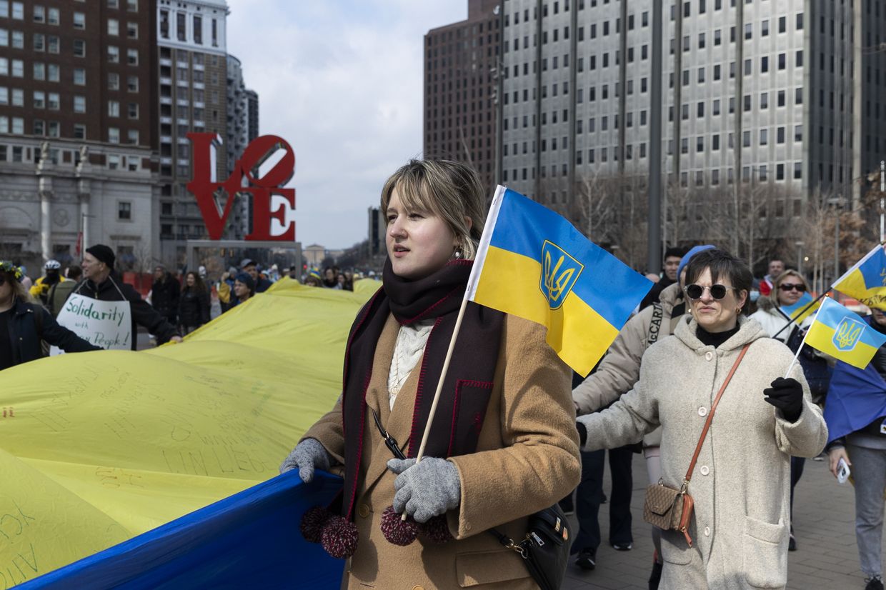 Ukrainians in Philadelphia, Pennsylvania, US, on Feb. 26, 2023